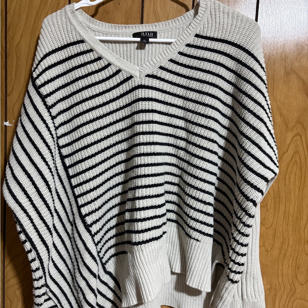 a.n.a Black and White Striped V-Neck Sweater